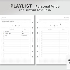 Afspeellijstblad | Persoonlijke breed afdrukbare planner inzetstukken | Muzieklijst Journaal Sjabloon | Mijn favoriete Song Tracker PDF-| Digitale download