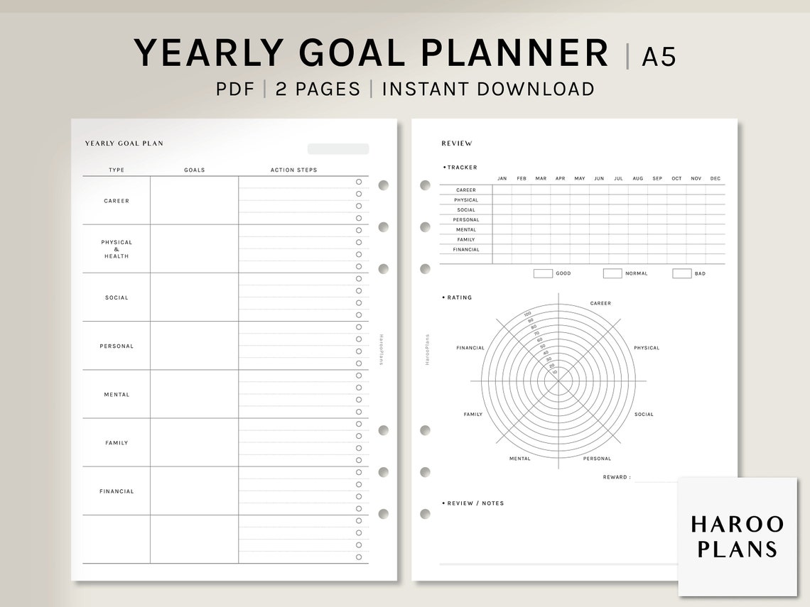 Goal Planner Printable Inserts | A5 Ring | Life Goal Setting Journal ...