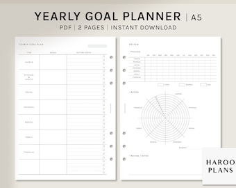 Goal Planner Printable Inserts | A5 Ring | Life Goal Setting Journal and Review Template | Action Plan Layout Pages | Digital Download