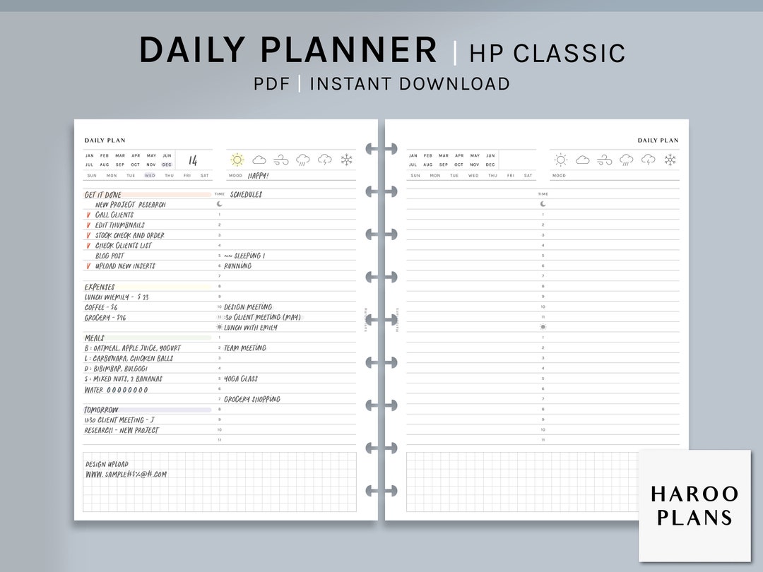 Daily | HP Classic Printable Happy Planner Inserts | 24hours Schedule ...