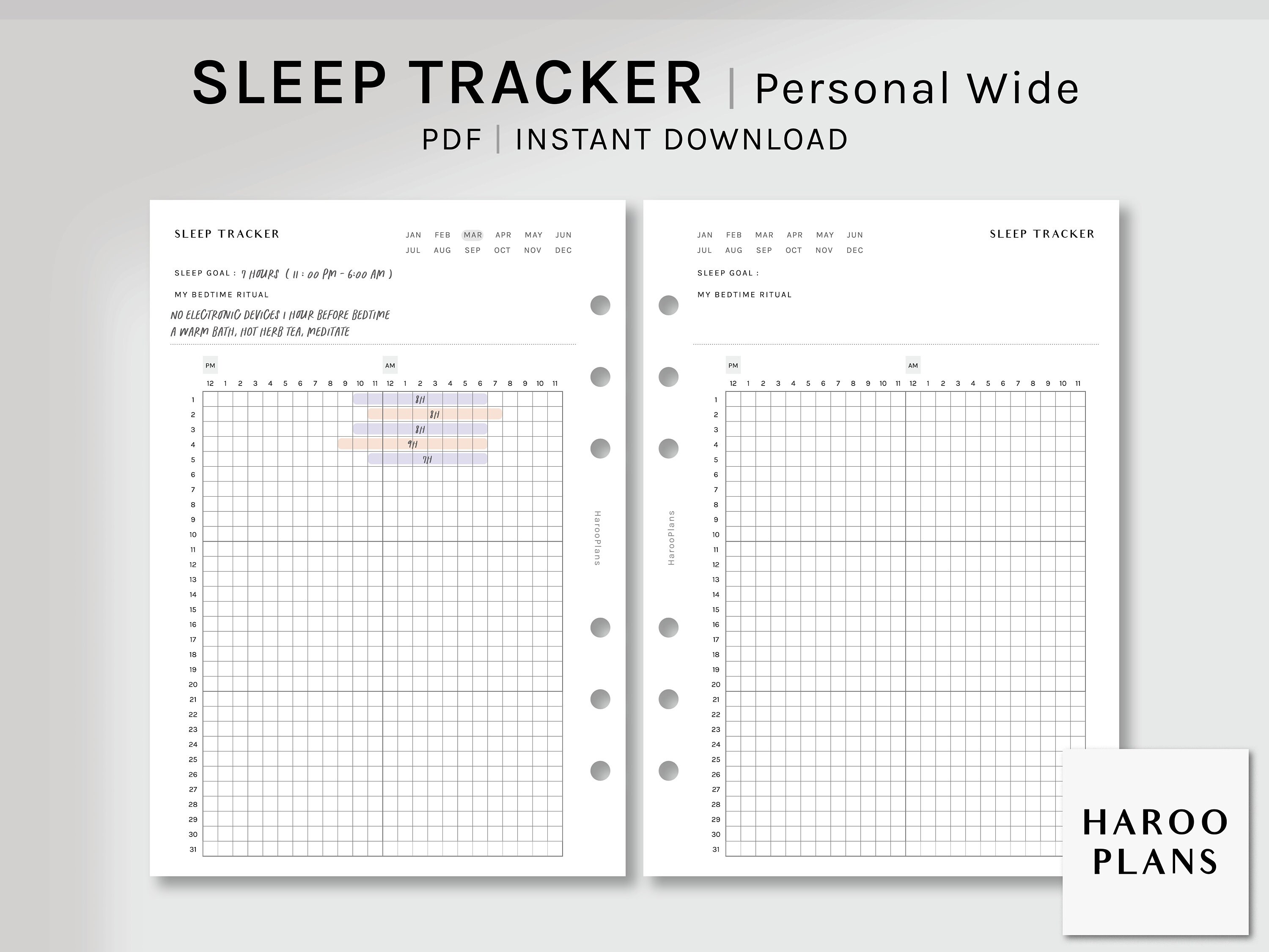 Sleep Tracker Sheet | Personal Wide Printable Planner Inserts ...