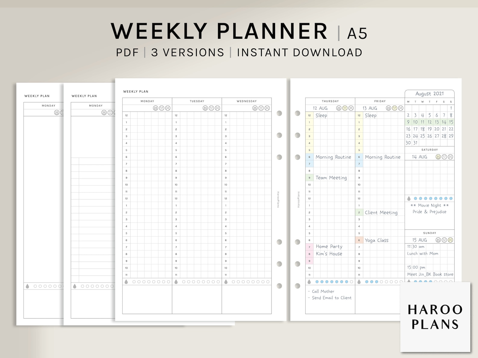 Weekly Planner A5 Printable Planner Inserts WO2P Layout | Etsy
