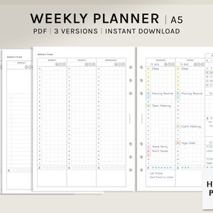 Weekly Planner | A5 Printable Planner Inserts | WO2P Layout Template | 10 Minute Schedule Journal with Calendar | Digital Download