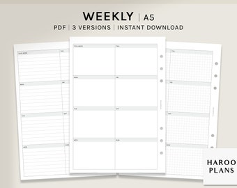 Settimanale / Inserti agenda stampabili A5 / Modello WO1P semplice / Panoramica della settimana / Programma settimanale / Layout a griglia PDF / Download digitale