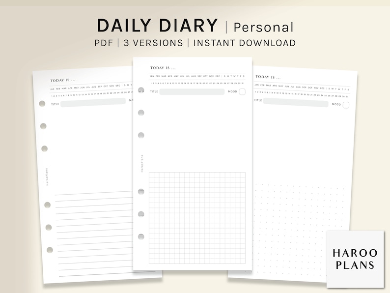 Simple Diary Card.pdf Daily Diary | Personal | Printable Planner Inserts | Blank Notepad ...
