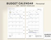 Budget Calendar | Personal size Printable Planner Inserts | Monthly Financial Template | Income and Expense Log PDF | Digital Download