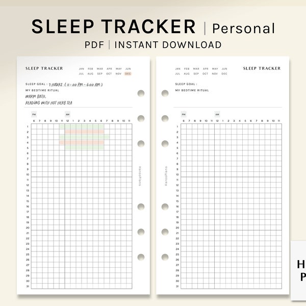 Sleep Tracker Sheet | Personal Size Printable Planner Inserts | Sleeping Time Log Template | Health Journal Worksheet PDF | Digital Download