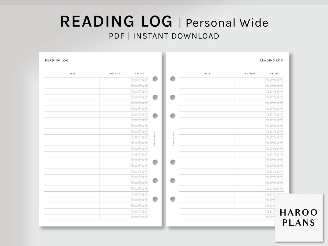 Reading Log Personal Wide Size Printable Planner Inserts Book Tracker ...