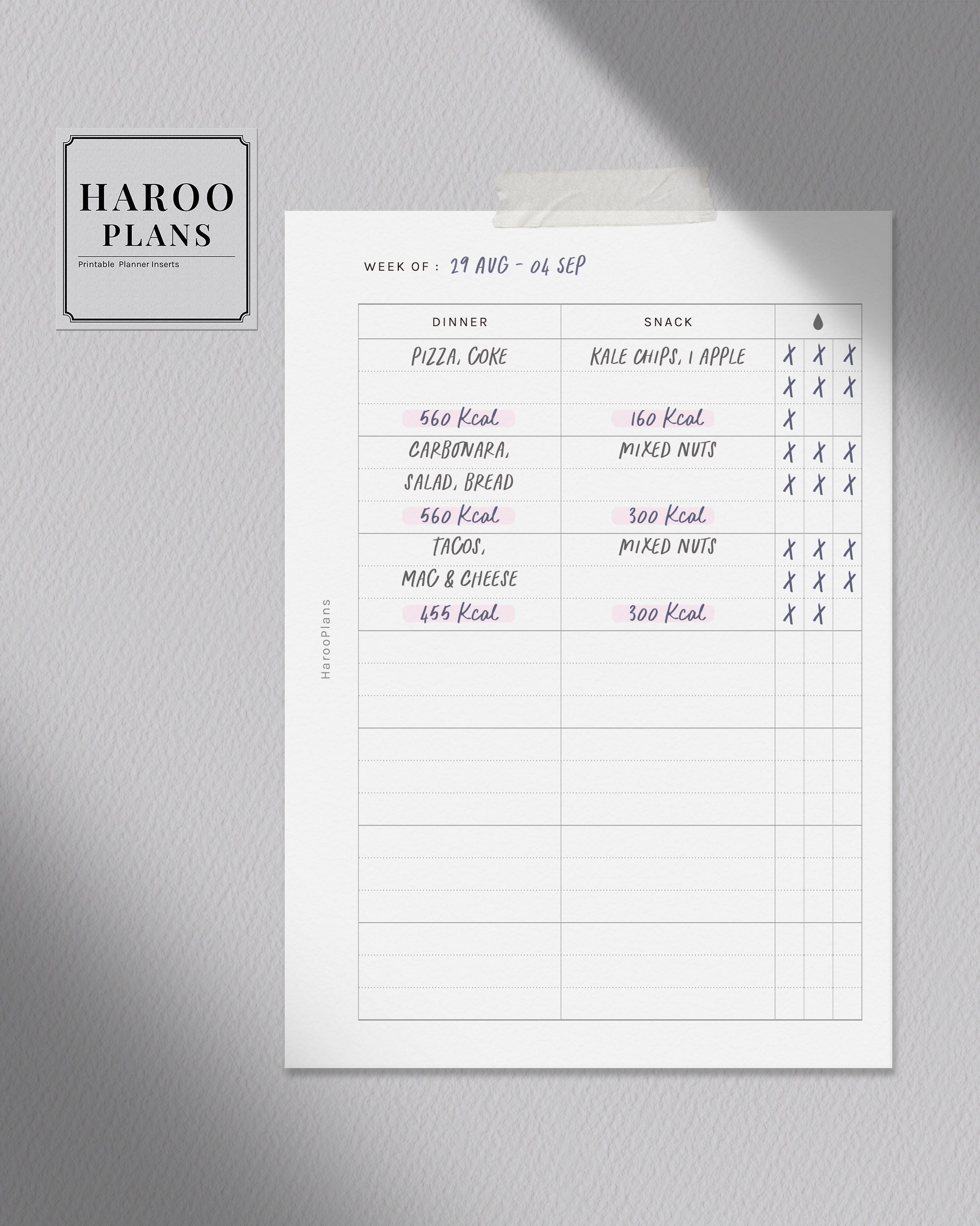 Weekly Meal Tracker | A6 Printable Planner Inserts | Food Log Template ...