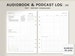 Audiobook and Podcast Log | A5 Printable Planner Inserts | Audible books Tracker Template | Monthly audiobooks List PDF | Digital Download 