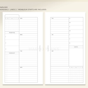 Undated Weekly | Personal Rings Printable Planner Inserts | WO2P ...