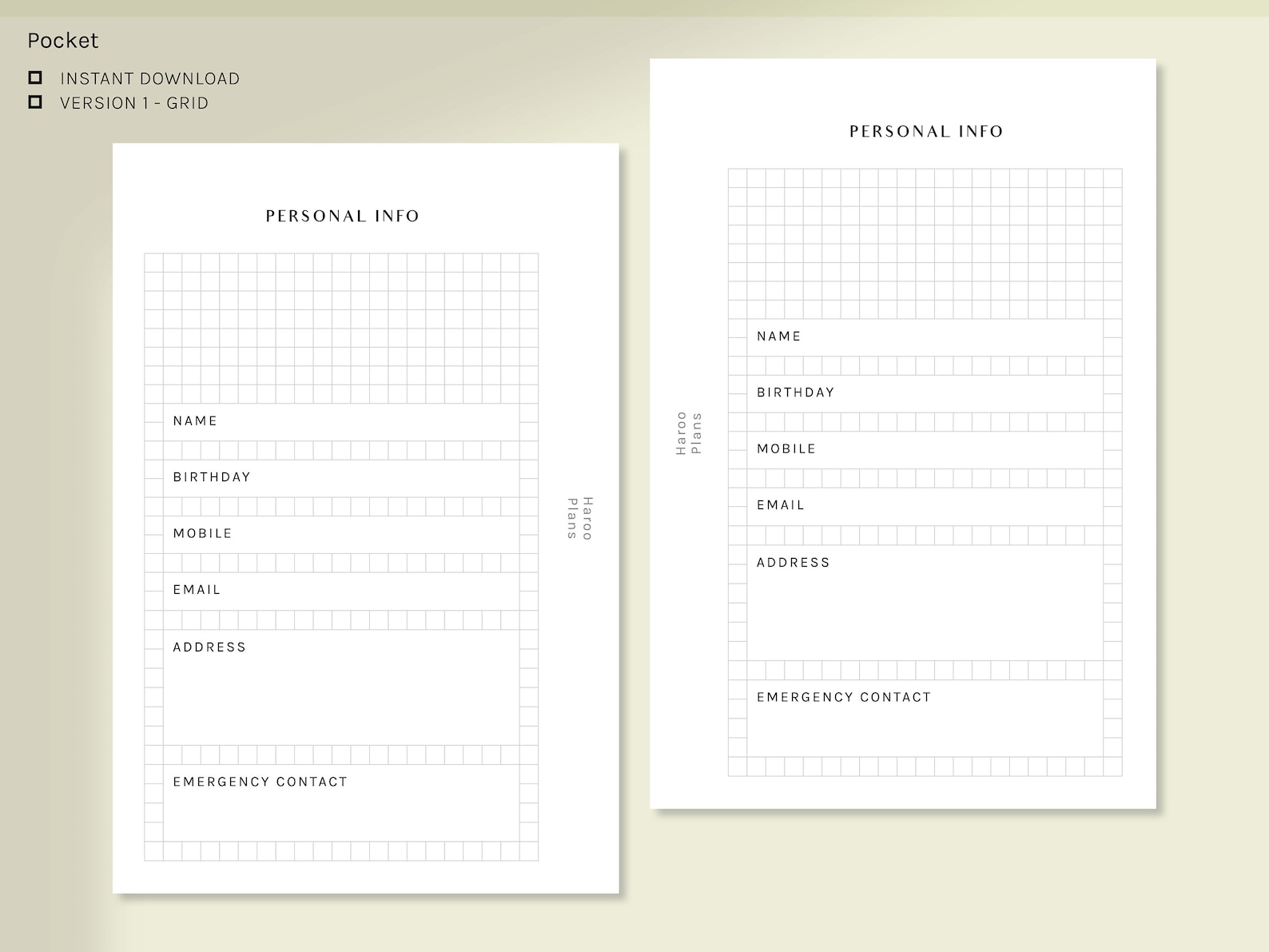 Personal Information Page Pocket Ring Personal Data Sheet - Etsy