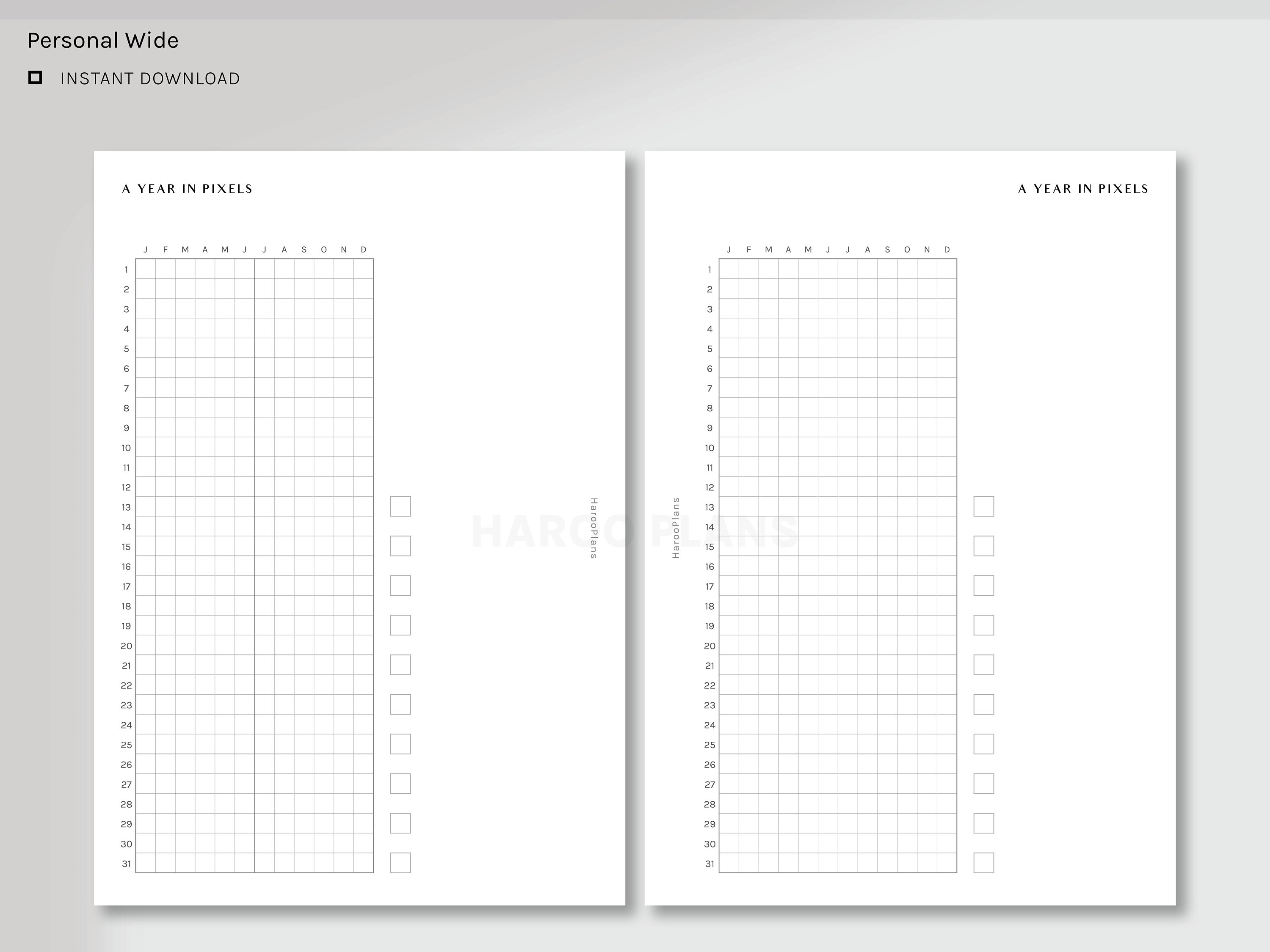 A Year in Pixels | Personal Wide Printable Planner Inserts | Yearly ...