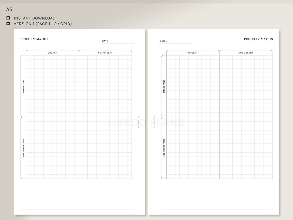 Priority Matrix A5 Printable Planner Inserts Urgent | Etsy