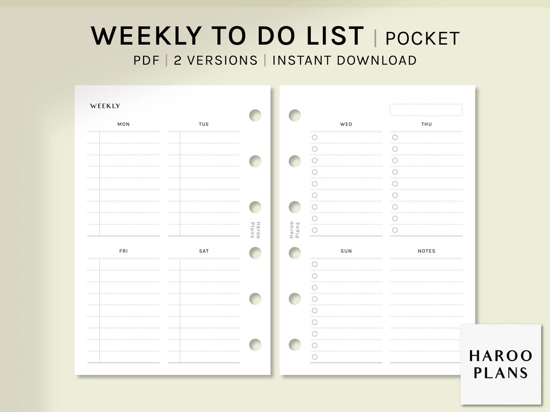 Weekly to Do List | Pocket Size Printable Planner Inserts | Week ...