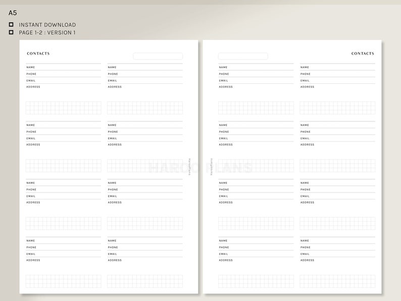 Contact List Sheet A5 Printable Planner Inserts Simple Phone Number Email List Template PDF Address Book Worksheet Digital Download image 2
