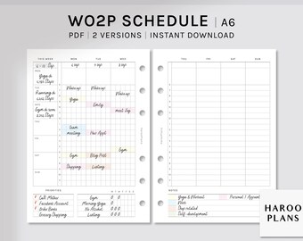 WO2P Schedule | A6 Rings Printable Planner Inserts | Simple Weekly Organizer Template | Schedule Planning Sheet PDF | Digital Download