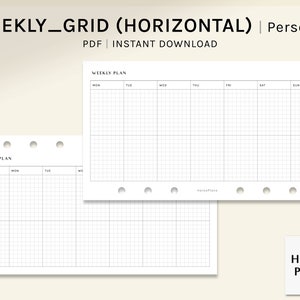 Weekly Planner | Personal Printable Inserts | Undated Organizer Template PDF | Horizontal Grid Layout | WO1P Worksheet | Digital Download
