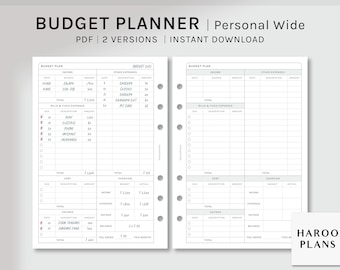 Budget Planner | Personal Wide Size Printable Inserts | Finance Template Sheet | Income and Expense Tracker | Money Log | Digital Download