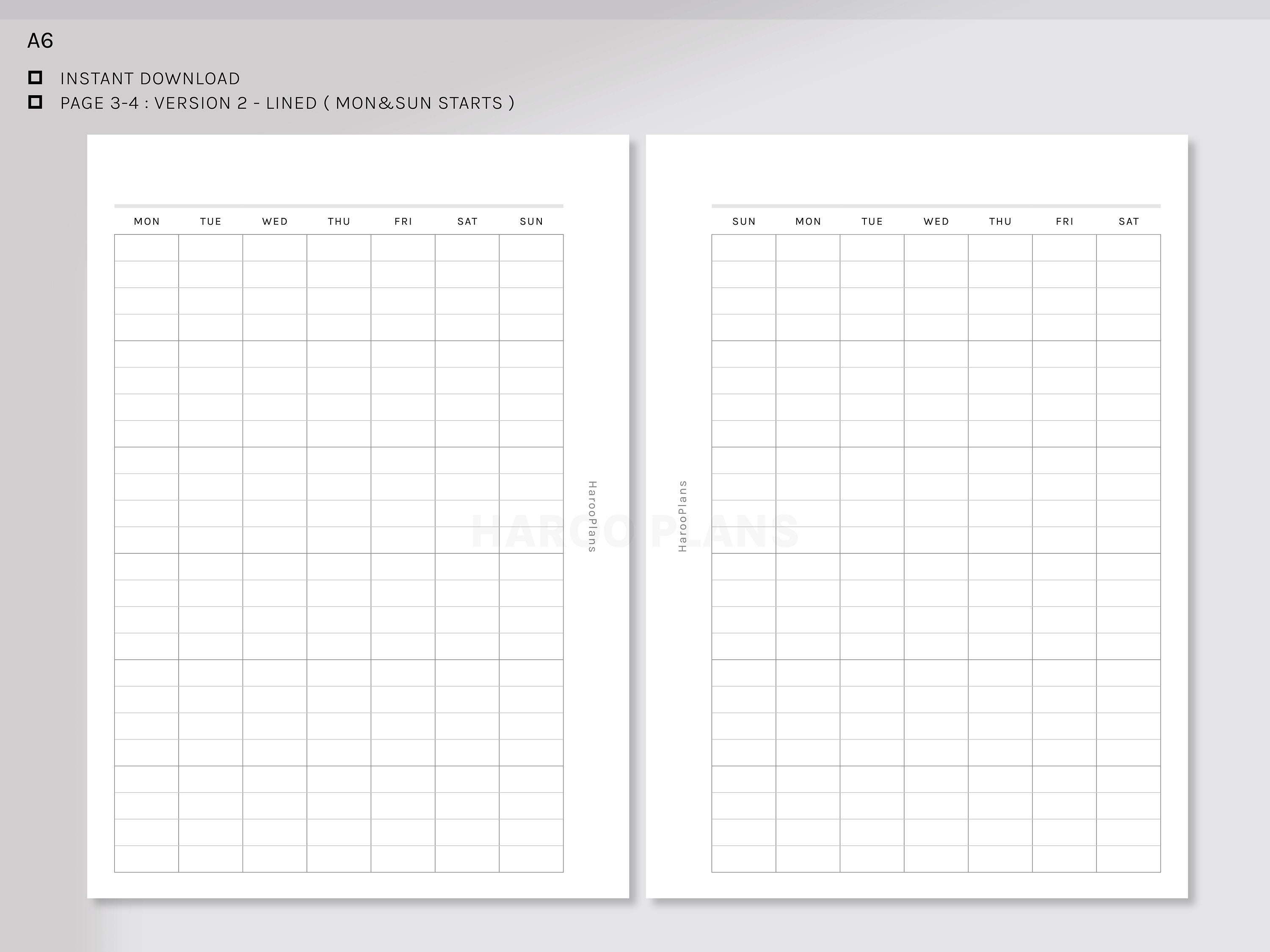 Undated Monthly Calendar A6 Printable Planner Inserts - Etsy