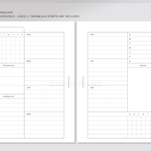 Undated Weekly | A6 Printable Planner Inserts | WO2P Schedule Template ...