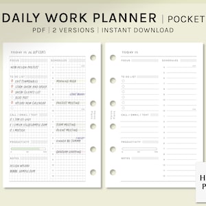 Daily Work Planner | Pocket Size Printable Inserts | Productivity Organizer Template | Daily Schedule Worksheet PDF | Digital Download