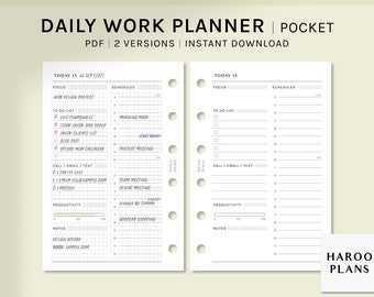 Planificador diario de trabajo / Plantillas imprimibles de tamaño de bolsillo / Organizador de productividad / Hoja de trabajo de horario diario en formato PDF / Descarga digital