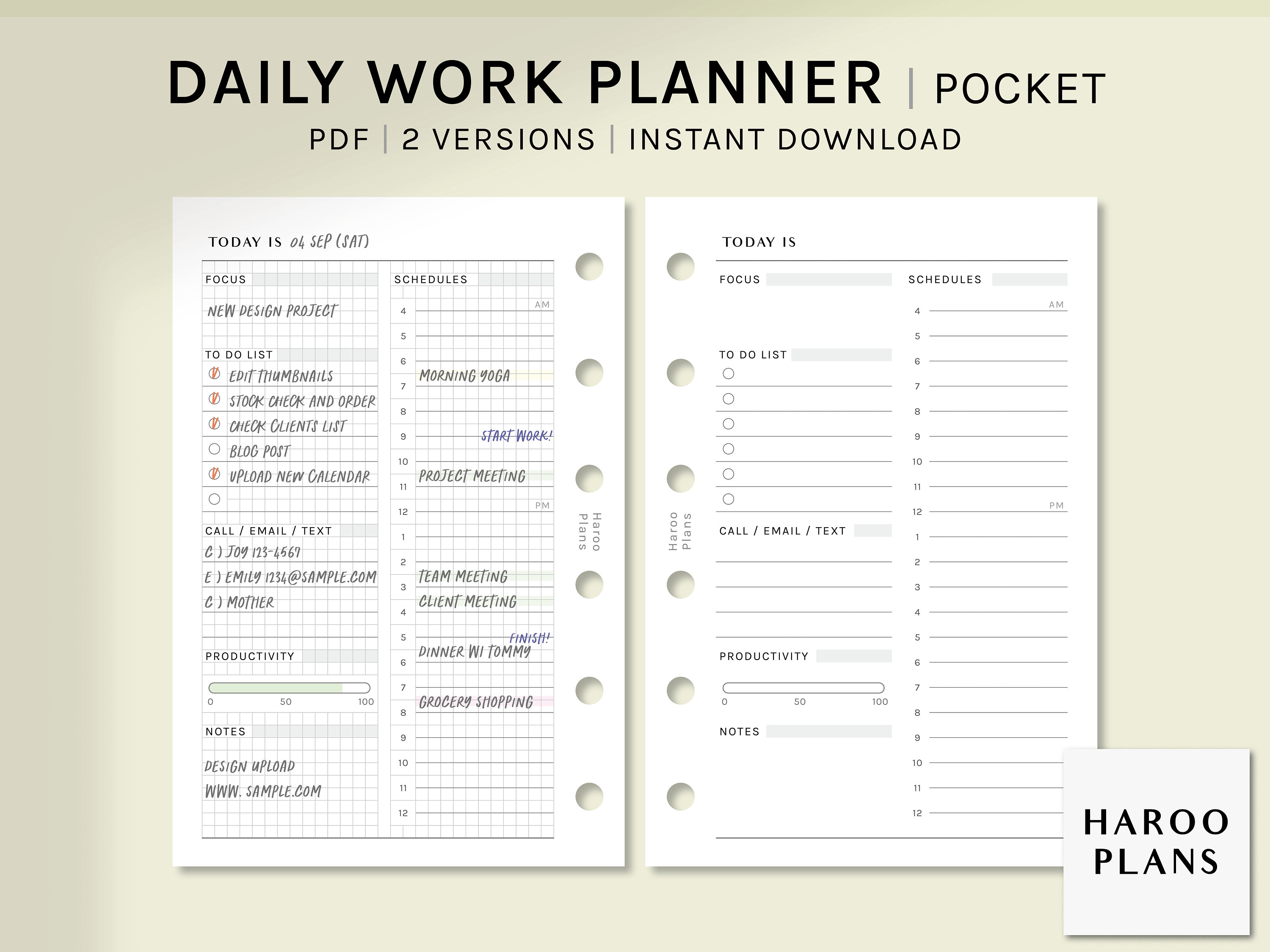Daily Work Planner | Pocket Size Printable Inserts | Productivity ...