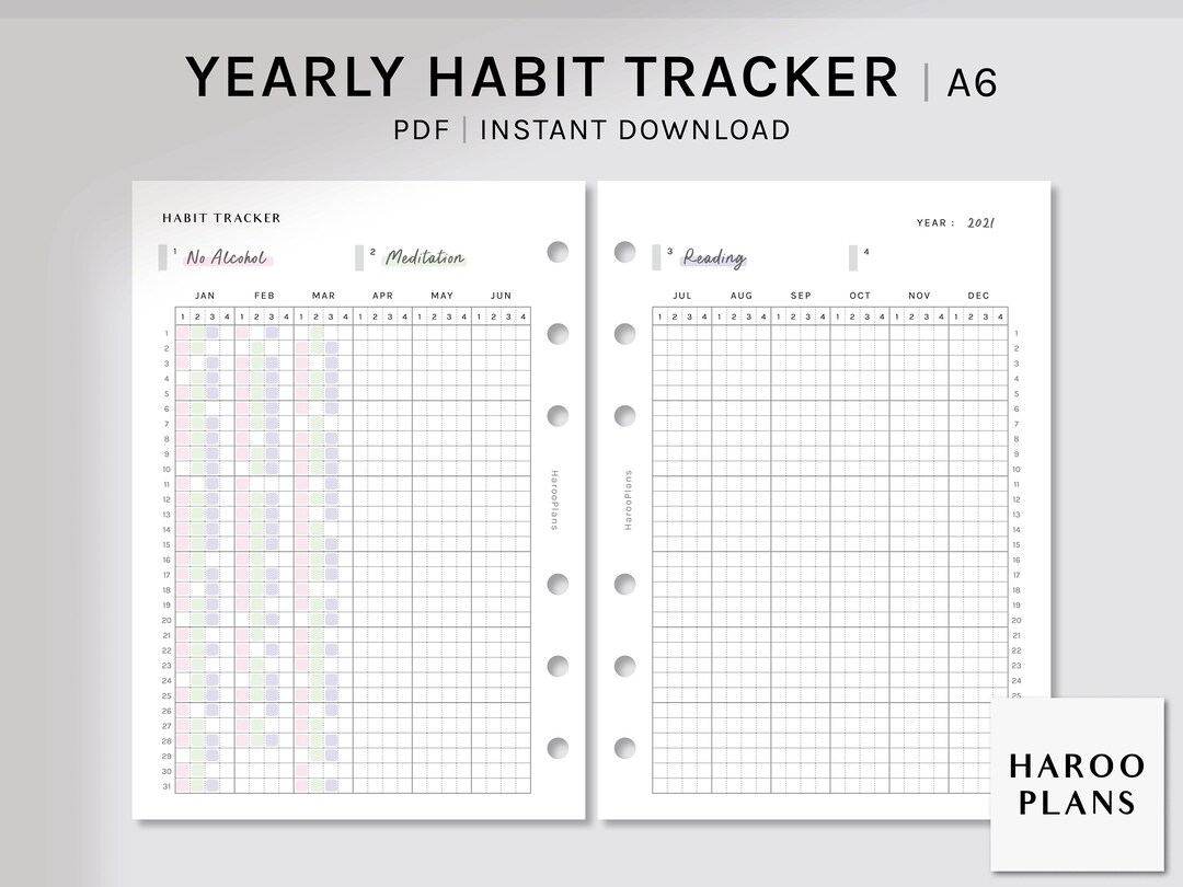 Yearly Habit Tracker | A6 Size Printable Planner Inserts | Routine ...