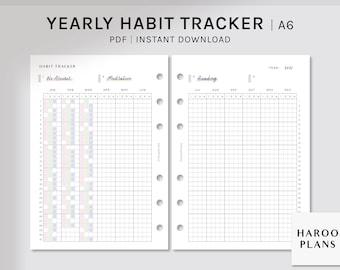Yearly Habit Tracker | A6 Size Printable Planner Inserts | Routine Tracker Template PDF | Task Chores Goal Log Worksheet | Digital Download