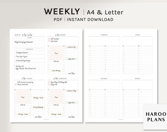 Weekly Planner | A4, US Letter Printable Inserts | WO2P Time Blocking Template | Week Schedule Organizer | Timetable PDF | Digital Download