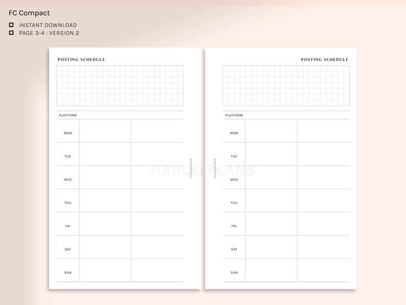 Posting Schedule | FC Compact Printable Planner Inserts | Weekly Social ...