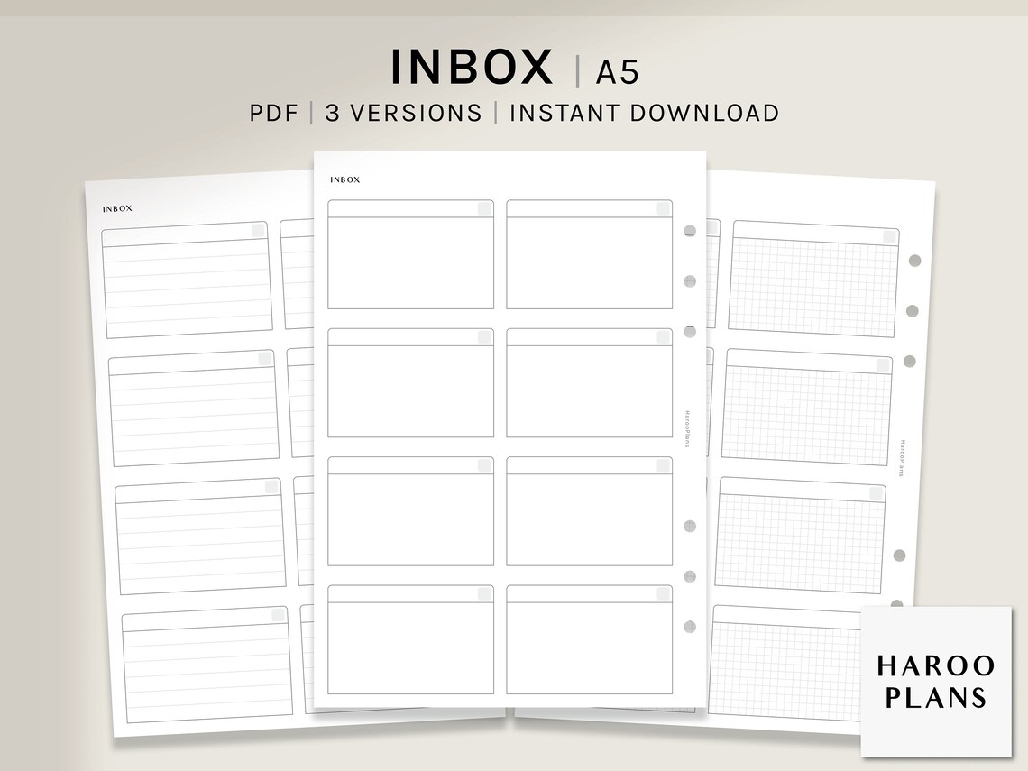 Inbox | A5 Printable Planner Inserts | Blank Box to Do List Template ...