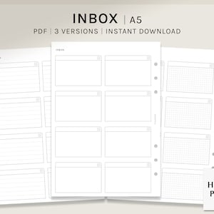 Posteingang | A5 Druckbare Planereinlagen | Leeres Feld To Do Listen Vorlage | Aufgaben Checkliste | Brain Dump | Ideen-Log-Arbeitsblatt | Digitaler Download