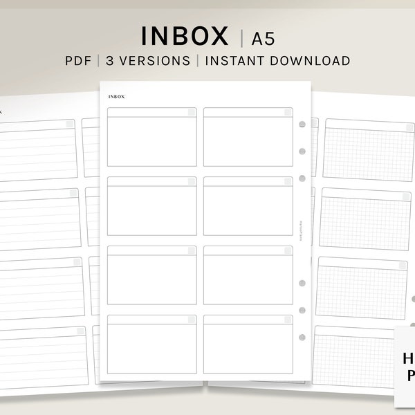 Inbox | A5 Printable Planner Inserts | Blank Box To Do List Template | Task Checklist | Brain Dump | Idea Log Worksheet | Digital Download