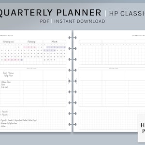 Planificador trimestral / Insertos imprimibles clásicos HP / Organizador de objetivos mensuales en formato PDF / Planificación de 90 días / Diario anual sin fecha / Descarga digital