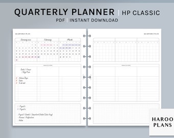 Quarterly Planner | HP Classic Printable Inserts | Monthly Goal Organizer PDF | 90-Days Planning | Undated Yearly Journal | Digital Download