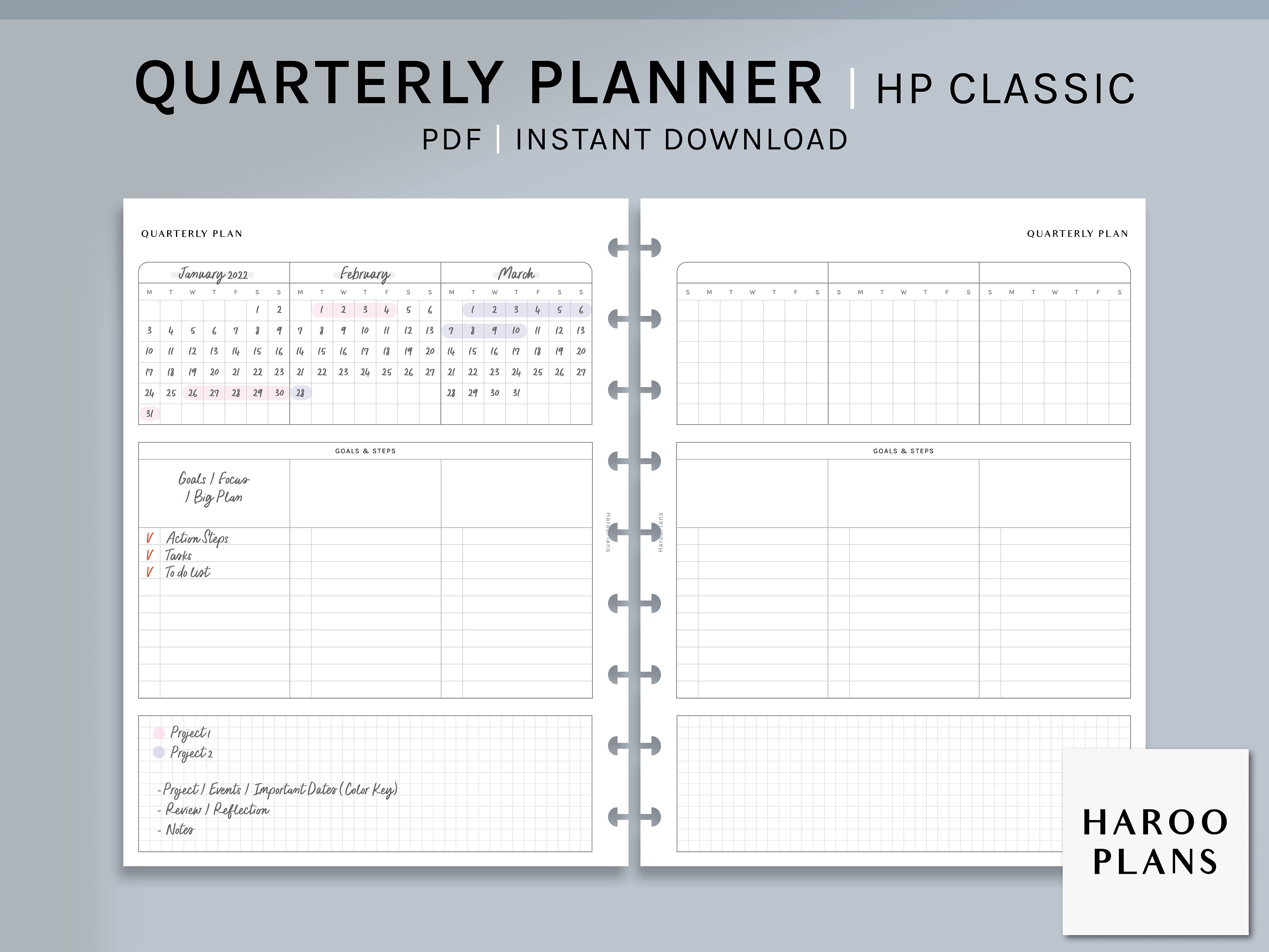 Quarterly Planner | HP Classic Printable Inserts | Monthly Goal ...