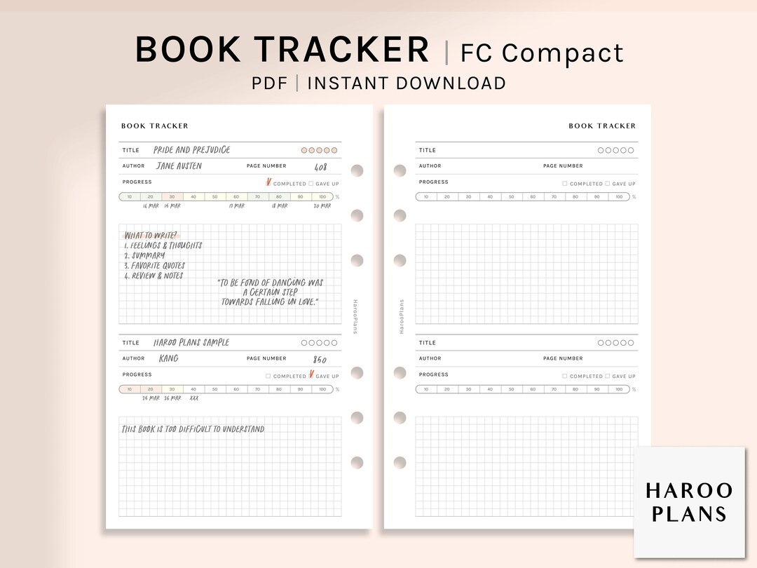 Book Tracker | FC Compact Size Printable Planner Inserts | Reading ...