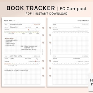 Book Tracker | FC Compact Size Printable Planner Inserts | Reading Progress Log Template PDF | Reading Habit Tracker | Digital Download