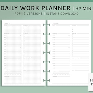 Daily Work Planner | HP Mini Printable Inserts | Productivity Organizer Template | Grid Journal Layout Worksheet PDF | Digital Download