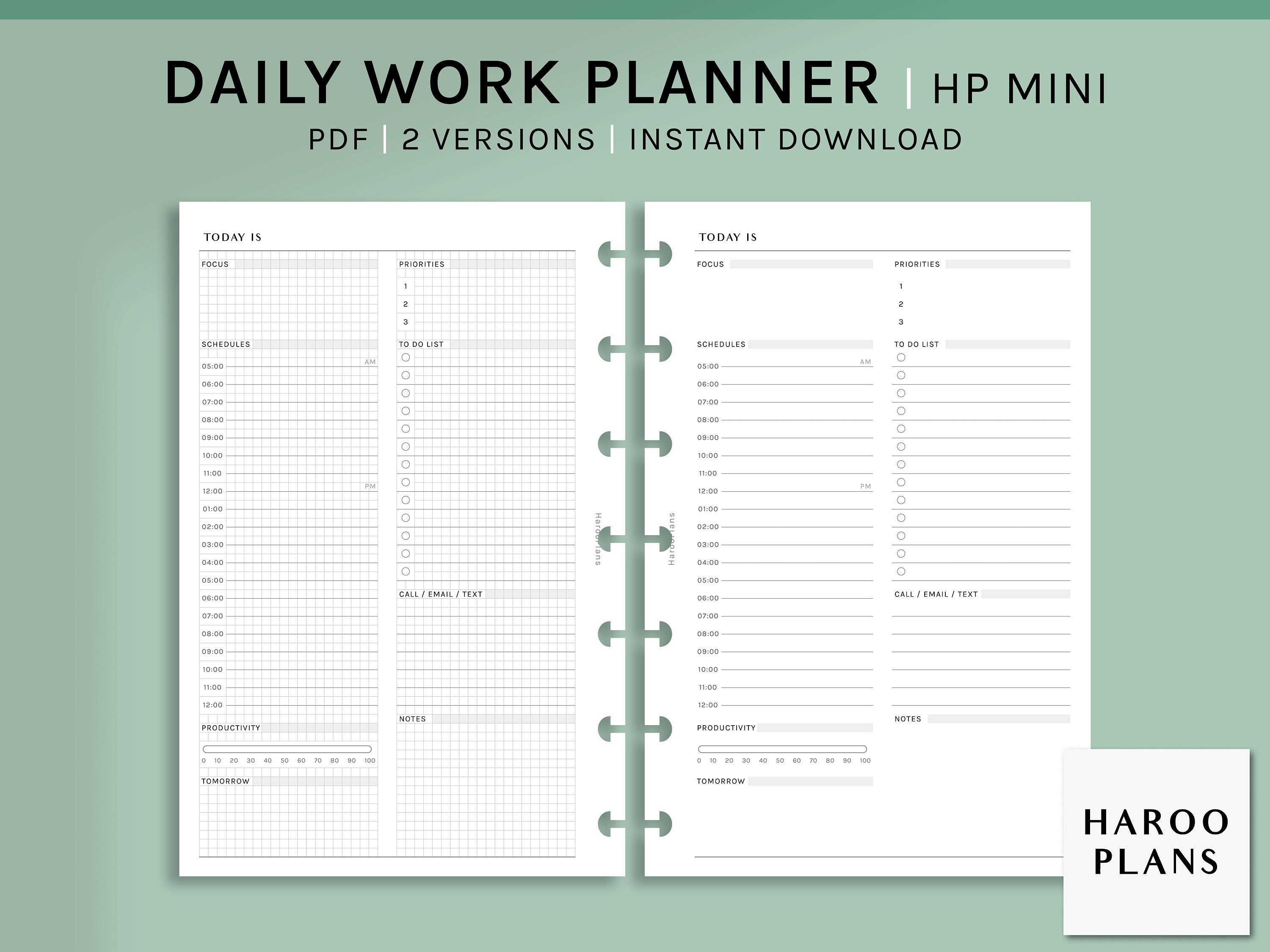 Daily Work Planner | HP Mini Printable Inserts | Productivity Organizer ...