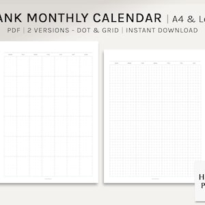 Calendario mensual sin fecha / A4, US Letter Printable Planner Inserts / Dot Grid MO1P Template / Schedule Organizer PDF / Digital Download