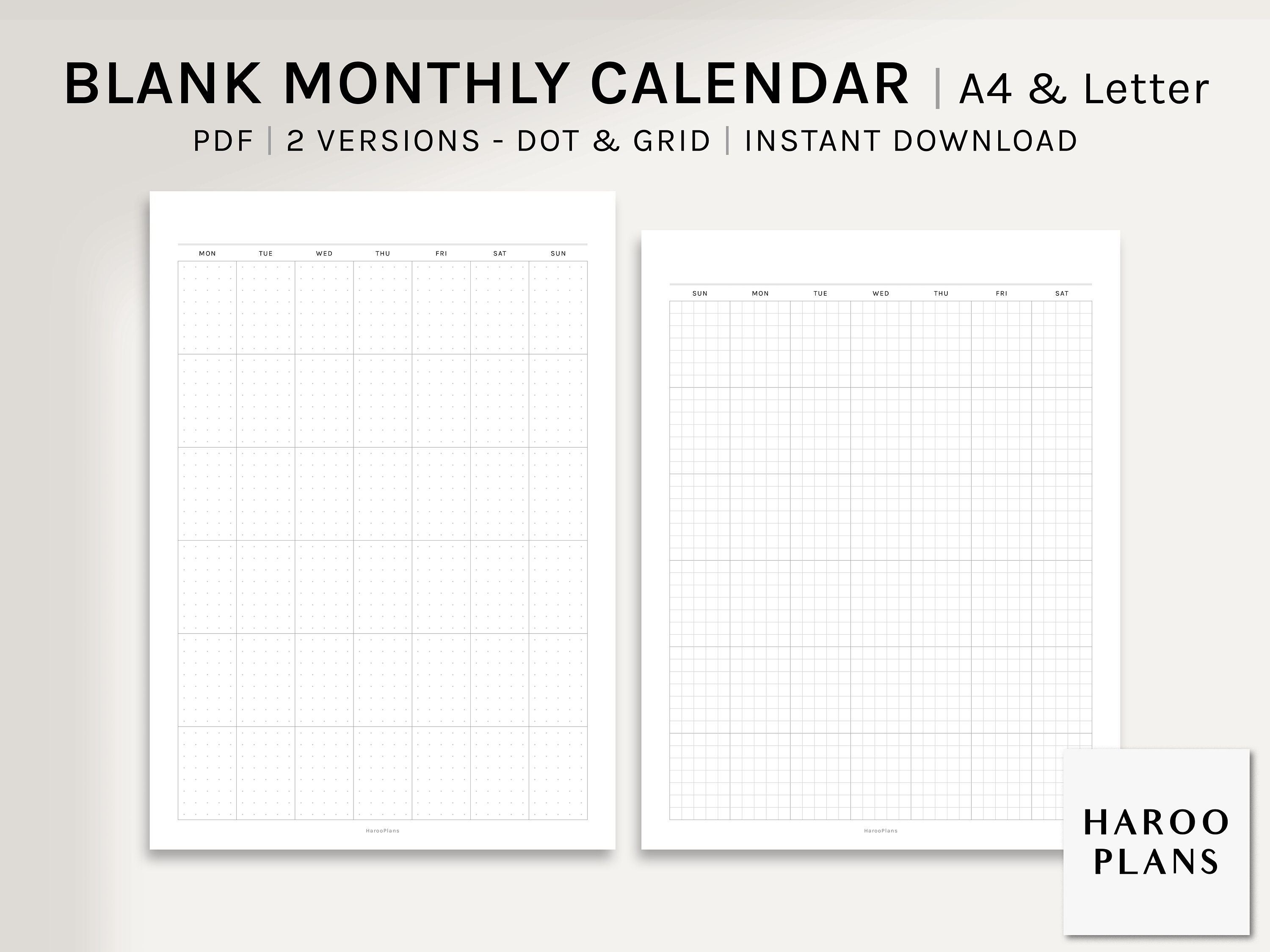 undated monthly calendar a4 us letter printable planner etsy