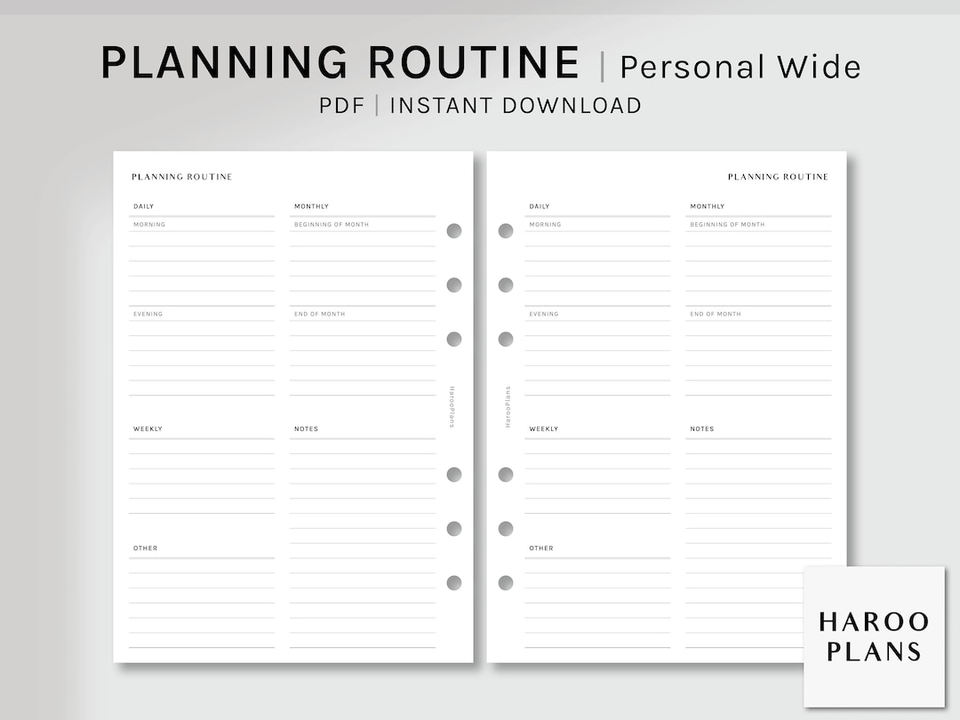 Planning Routine | Personal Wide Printable Planner Inserts | Organizer ...