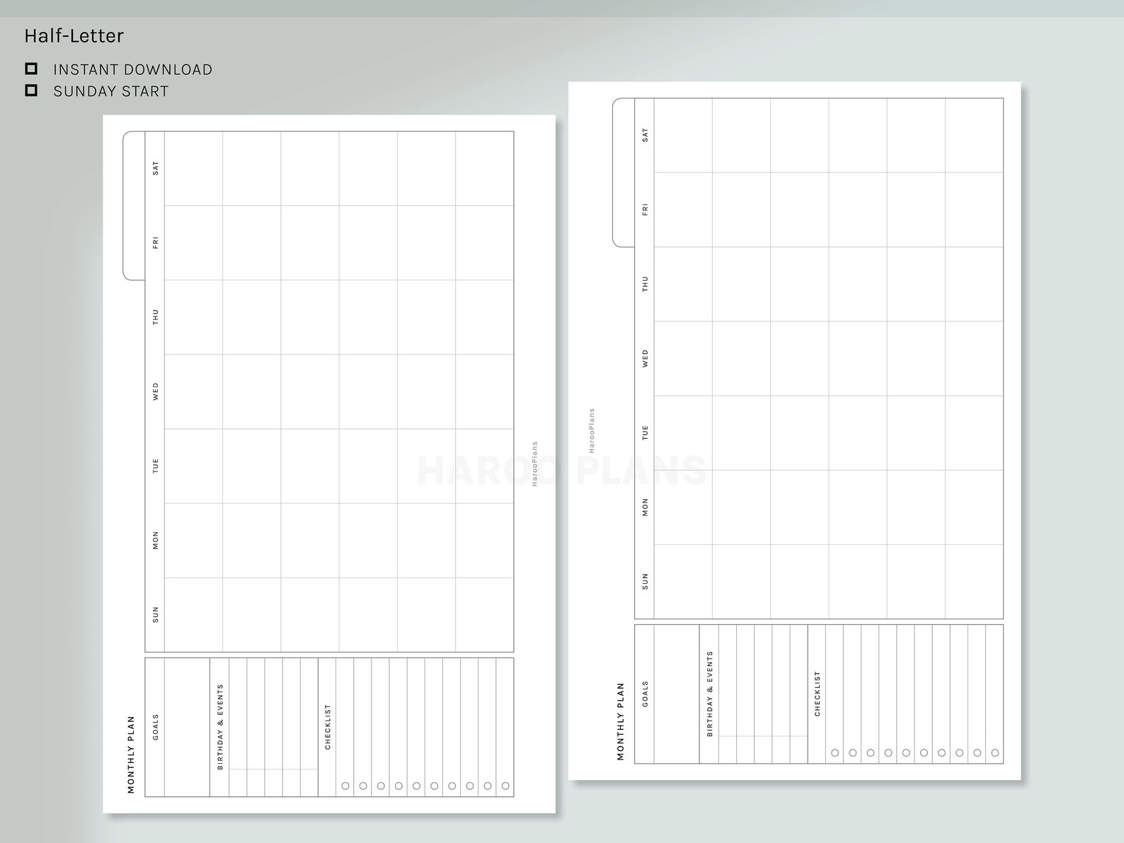 Monthly Planner Half-letter Size Printable Inserts MO1P - Etsy