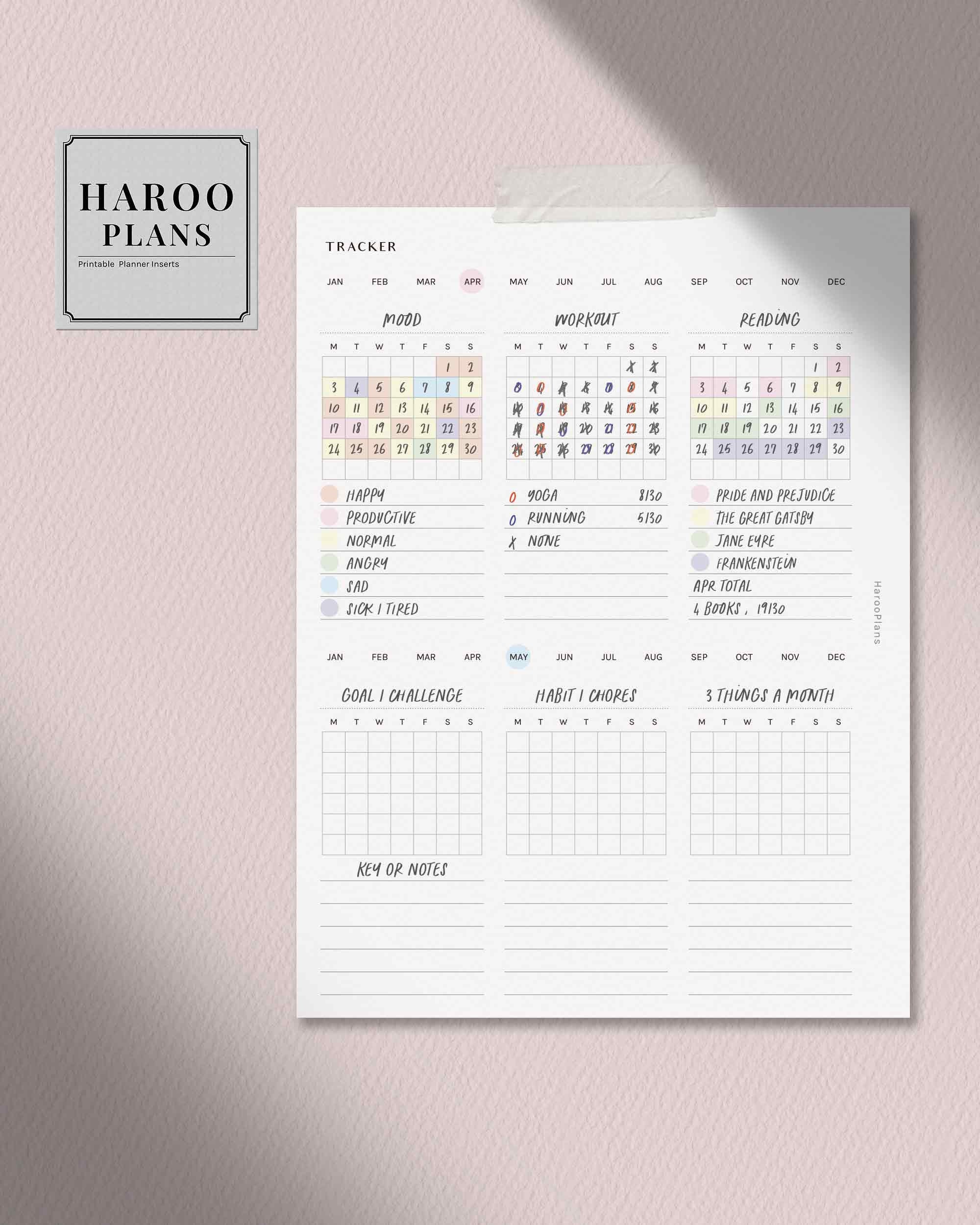 Monthly Tracker | B6 Rings Printable Planner Inserts | Task Chores Log ...