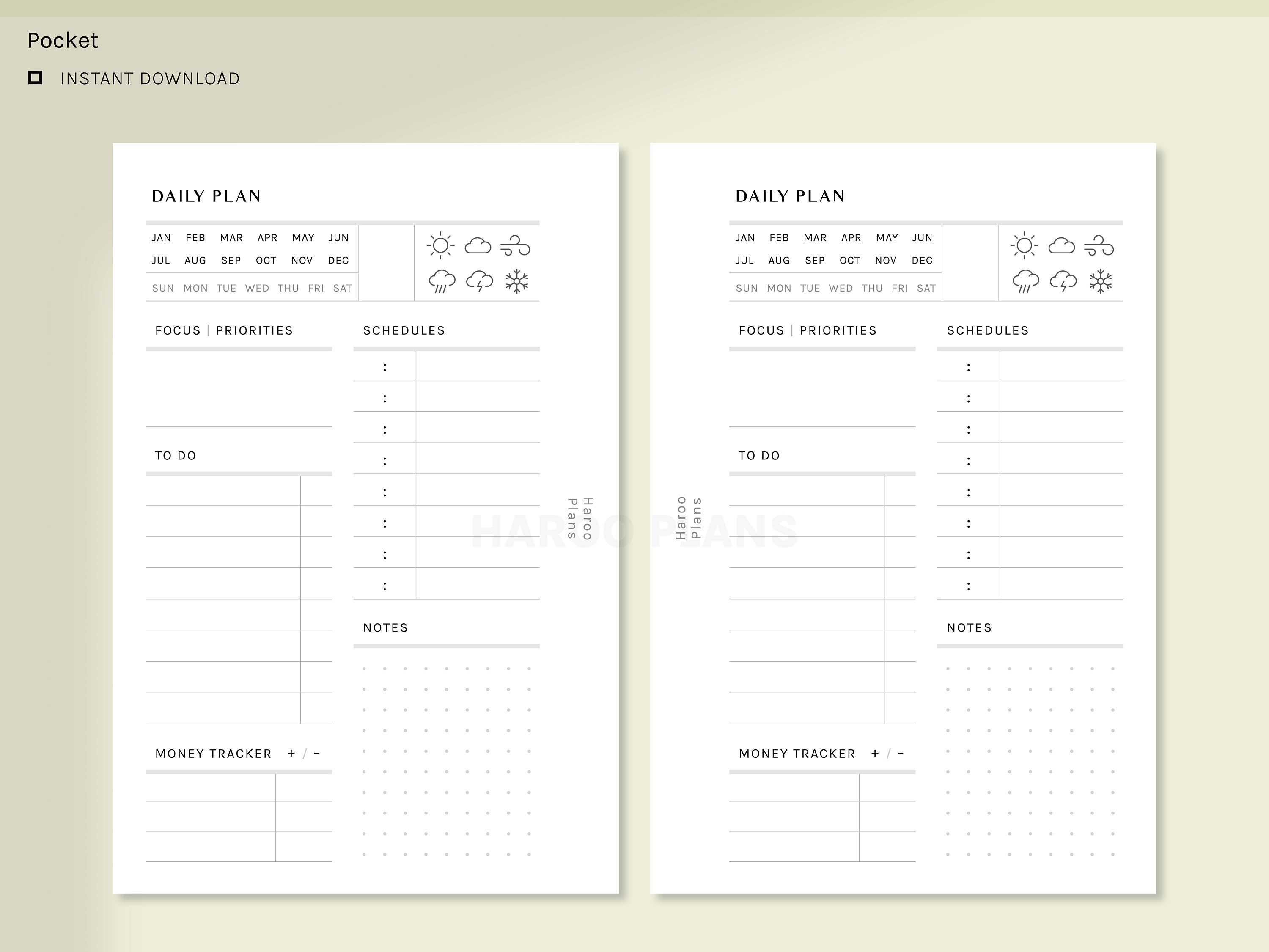 Daily Planner Pocket Size Printable Inserts Day Schedule Etsy