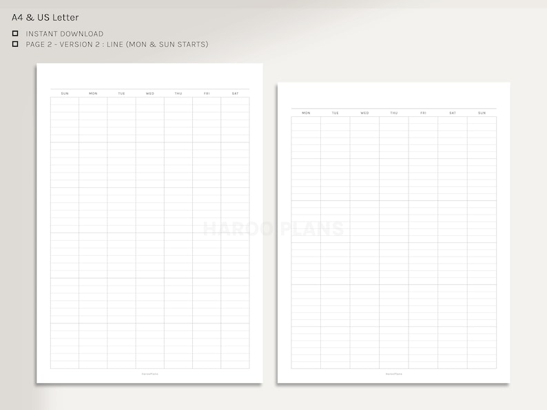 Undated Monthly Calendar | A4, US Letter Printable Planner Inserts ...