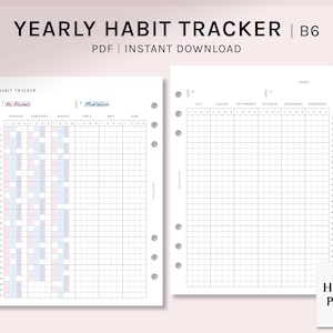 Yearly Habit Tracker | B6 Ring Printable Planner Inserts | Routine Tracker template | Tasks Chores Log Sheet | Digital Download